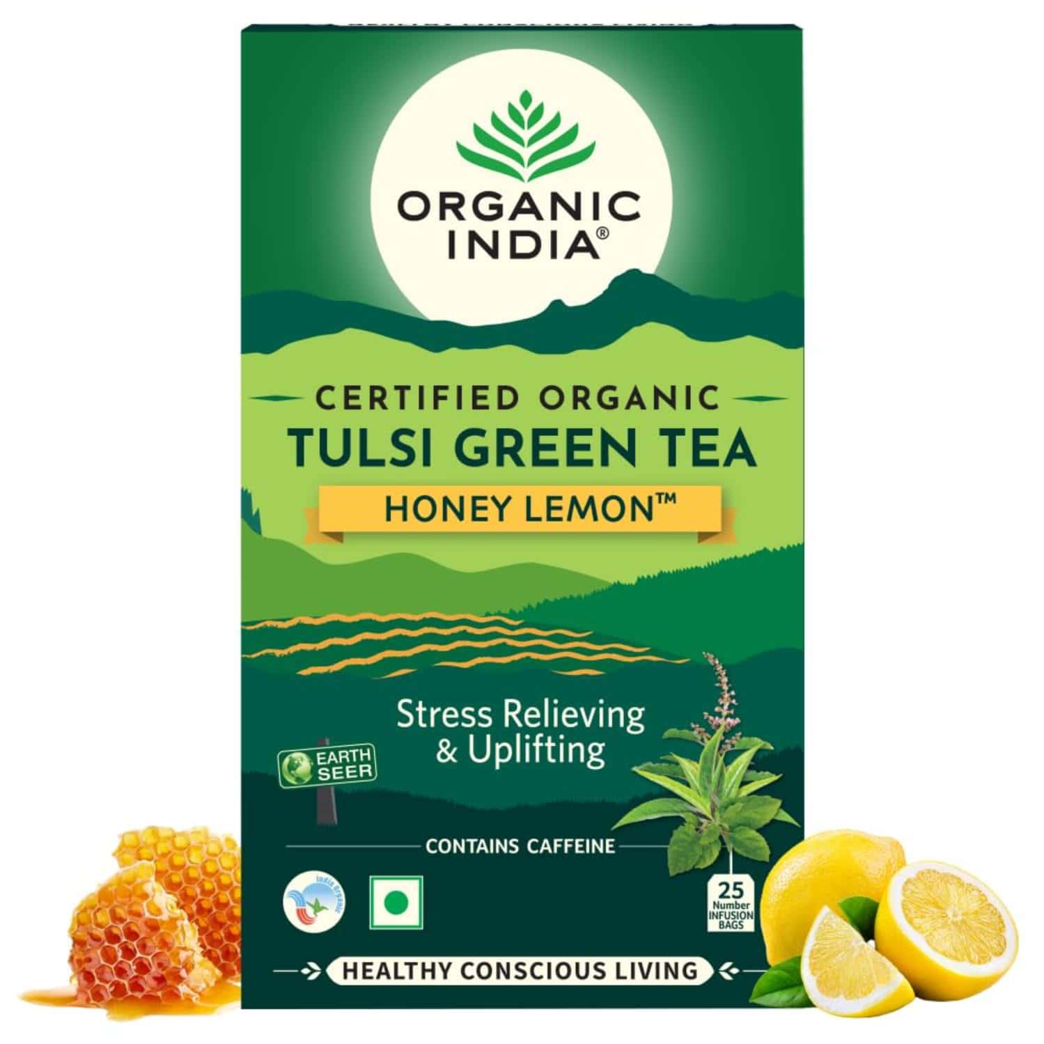 Organic India Tulsi Green Tea | Honey Lemon | 25 Teabags