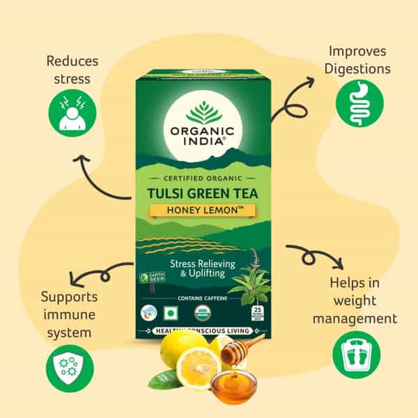 Organic India Tulsi Green Tea | Honey Lemon | 25 Teabags