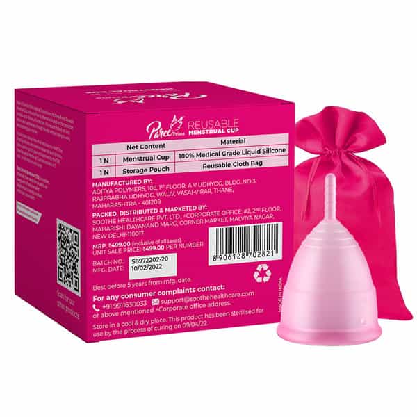 Paree Prima Reusable Menstrual Cup Large Size With Protection Pouch|Fda Approved