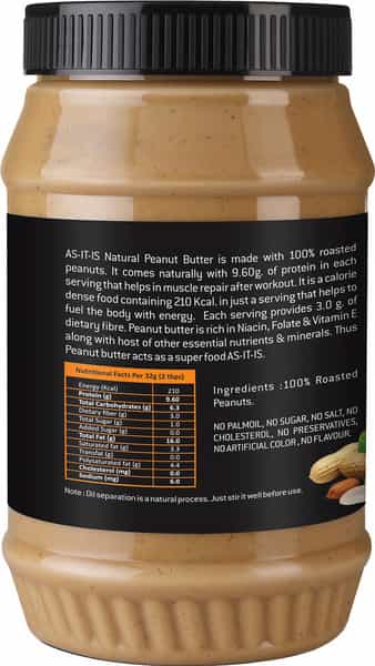 As-It-Is Nutrition Peanut Butter Crunchy (Natural & Unsweetened) 1Kg Jar