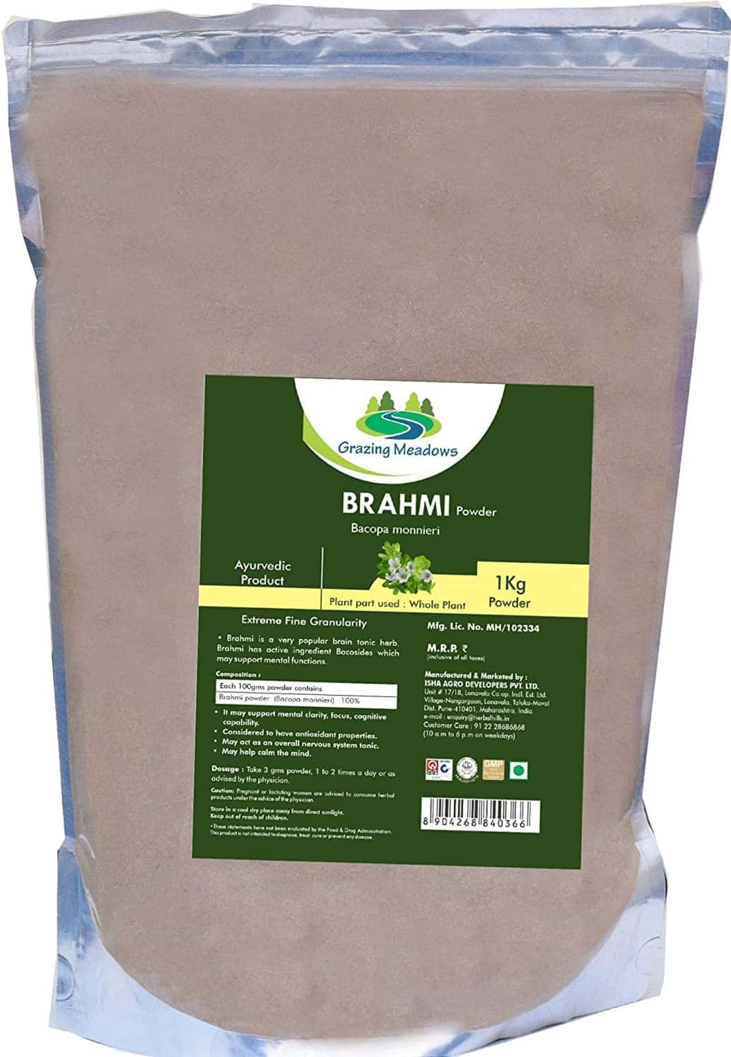 Grazing Meadows Brahmi Powder - 1 Kg Value Pack (Pack Of 5)