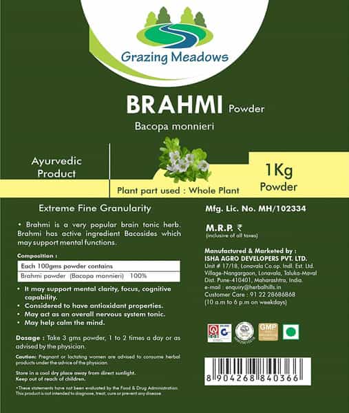 Grazing Meadows Brahmi Powder - 1 Kg Value Pack (Pack Of 5)