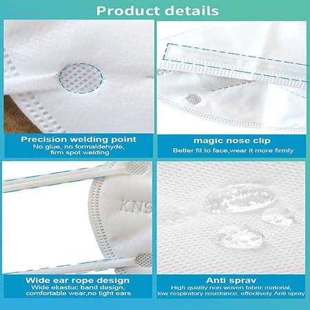 Dudki Kn95 Mask With Adjustable Nose Bridge - 5 Layer Filtration Face Masks Without Filter (White)