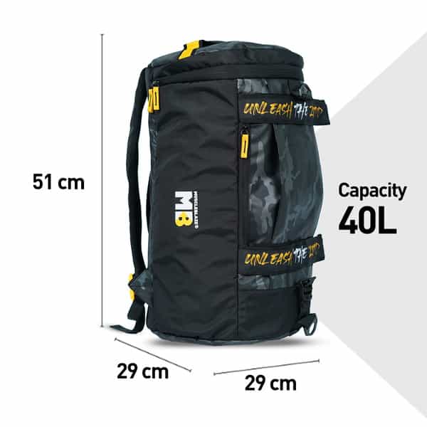 Muscleblaze Hybrid Gym Bag Cum Backpack | Duffle Bag | Camo Grey | 40 L