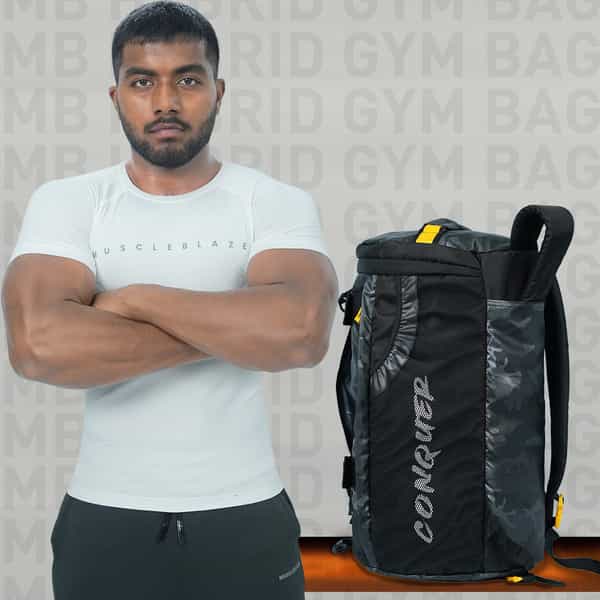 Muscleblaze Hybrid Gym Bag Cum Backpack | Duffle Bag | Camo Grey | 40 L