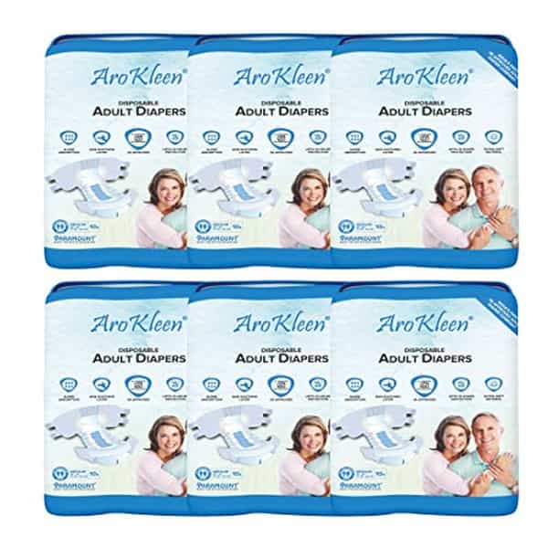 Arokleen Adult Diaper Tape Style Medium (Waist Size: 72 Cm-102 Cm) 10 Pcs Per Packet Pack Of 6
