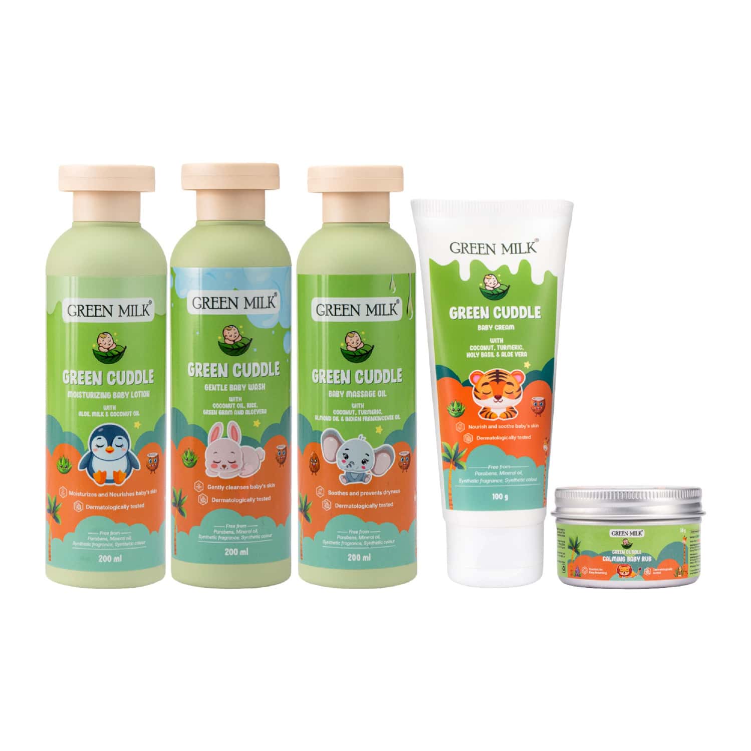 Green Milk Green Cuddle Baby Care Kit Skincare Essentials Set | Free Diaper Bag