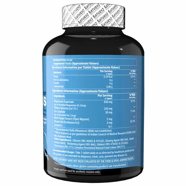 Naturyz Triple Strength Zma Plus Supplement With Magnesium,Tribulus & Other Ingredients (60 Tablets)