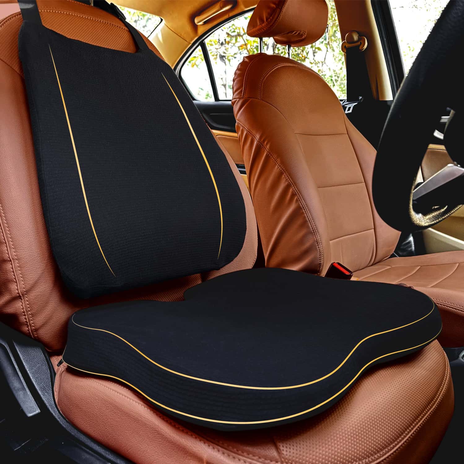 Betterhood Black Memory Foam Ergonomic Lumbar Back Support And Seat Cushion Combo For Car