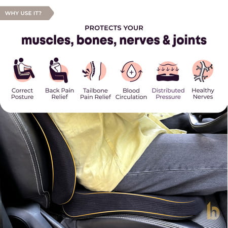 Betterhood Black Memory Foam Ergonomic Lumbar Back Support And Seat Cushion Combo For Car