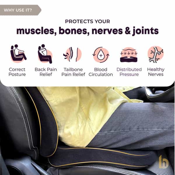 Betterhood Black Memory Foam Ergonomic Lumbar Back Support And Seat Cushion Combo For Car