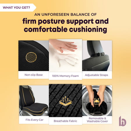 Betterhood Black Memory Foam Ergonomic Lumbar Back Support And Seat Cushion Combo For Car