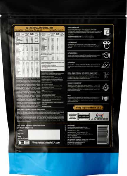 Musclexp Pro Mass Gainer - With Whey Protein Whey Isolate - Double Chocolate 1Kg (Pouch) + Shaker