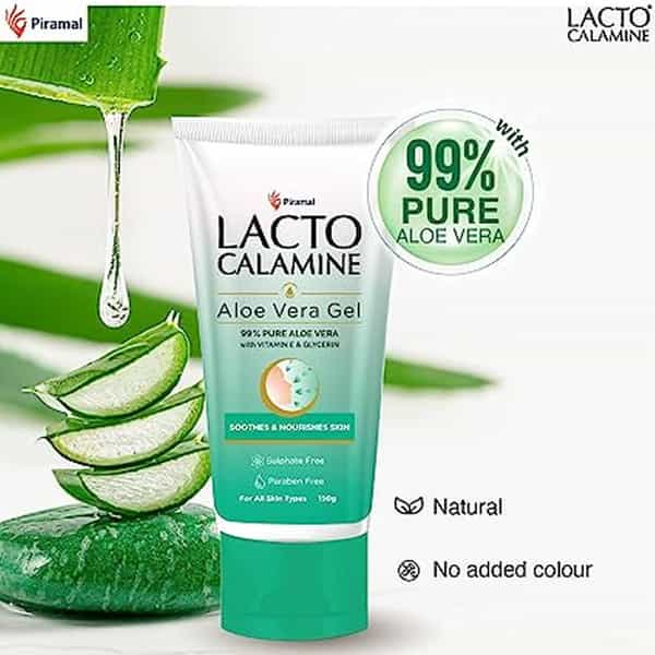 Lacto Calamine Aloe Vera Gel With 99% Pure Natural Aloe Vera Vitamin E And Glycerin - 150 G X 6
