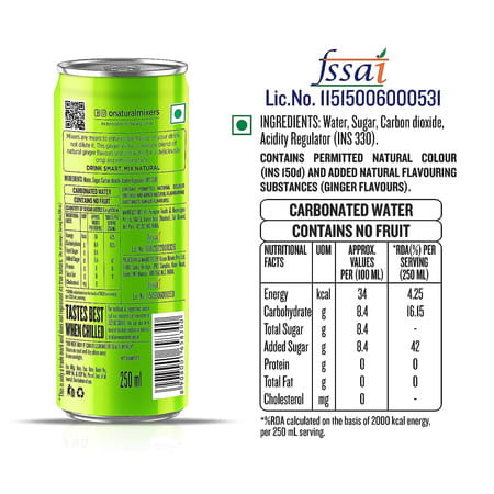 O'Smart Natural Mixer Ginger Ale 250 Ml ( Pack Of 24 )