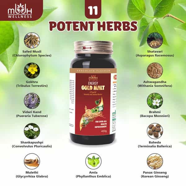Mbdhwellness Energy Gold Malt-Herbal Immunity & Chocolate Flavor (Pack Of 3)