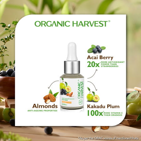 Organic Harvest Anti-Pigmentation Face Serum | Kakadu Plum, Acai Berry, Almonds Extract, Women, 30ml