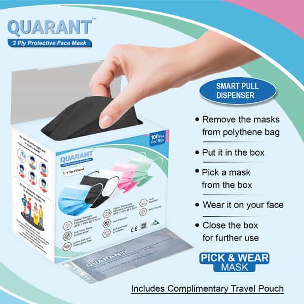 Quarant 3 Ply Assorted Surgical Face Mask With Adjustable Nose Pin | Uv Sterilized - Pack Of 100