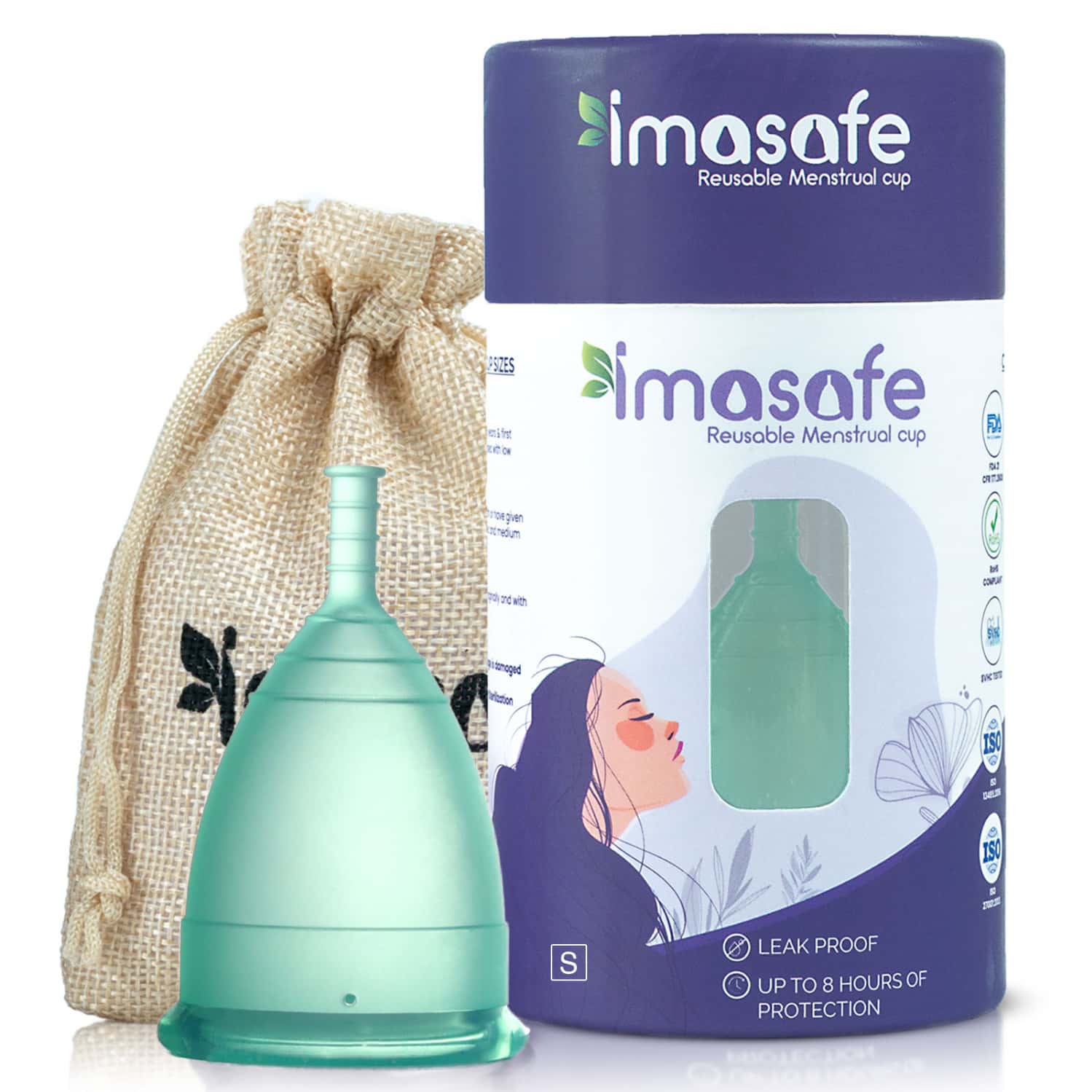 Imasafe Reusable Menstrual Cup For Women - Small (Aquagreen) | Us Fda Registered