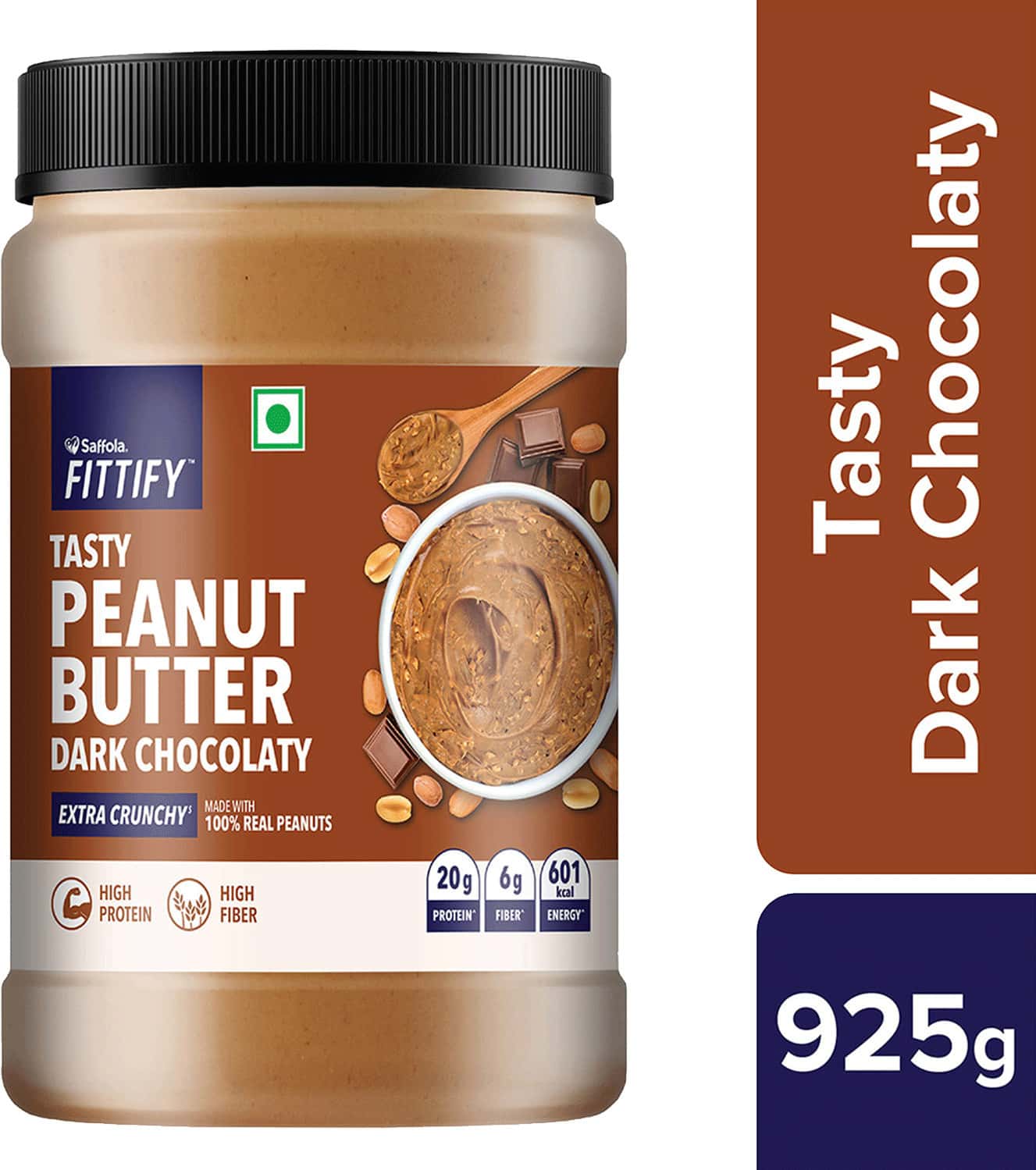 Saffola Fittify Tasty Peanut Butter Dark Chocolaty Extra Crunchy 925g Jar