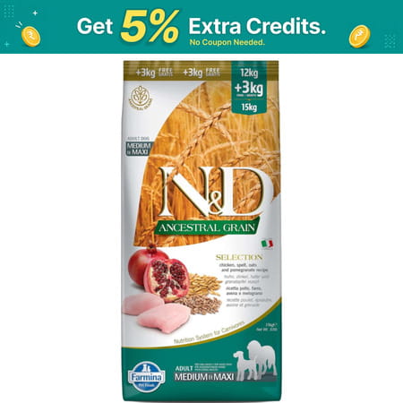 Farmina Pet Foods Ancestral Grain Selection Dry Dog Food | Adult Medium & Maxi Breed | 12kg+3kg Free