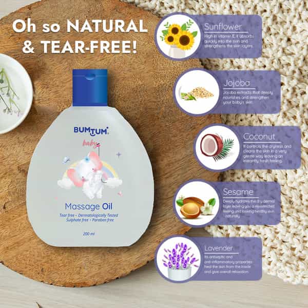 Bumtum Baby Massage Oil | Non-Sticky | Paraben & Sulfate Free | Derma Tested 200 Ml