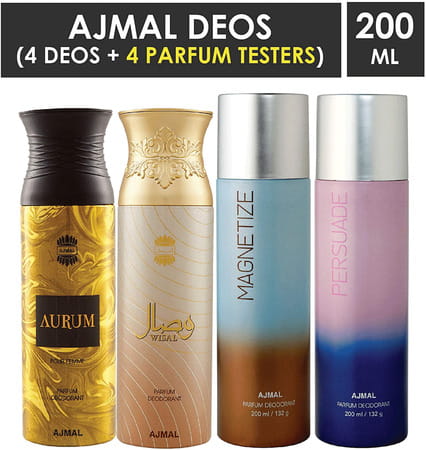 Ajmal 1 Aurum For Women 1 Wisal For Women 1 Magnetize 1 Persuade For Unisex Deo Combo Pack Of 4