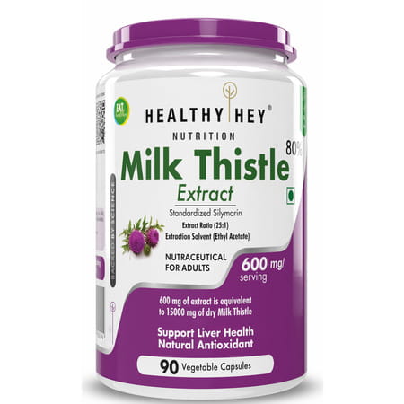Healthyhey Milk Thistle Extract 90 Vegetable Capsules -25:1 Silymarin Marianum