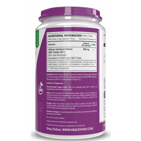 Healthyhey Milk Thistle Extract 90 Vegetable Capsules -25:1 Silymarin Marianum