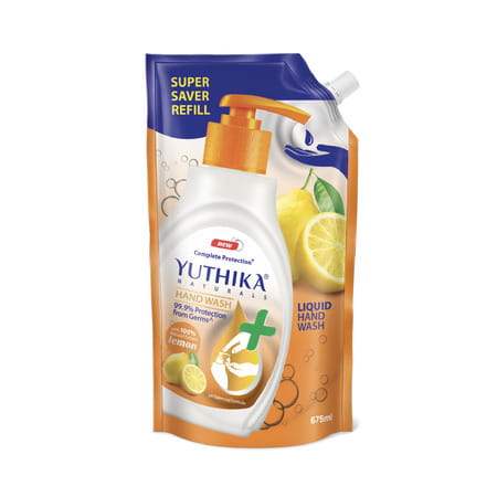 Yuthika Liquid Hand Wash Refill Pack | Lemon | Complete Protection | Ph Balanced Formula | 675ml