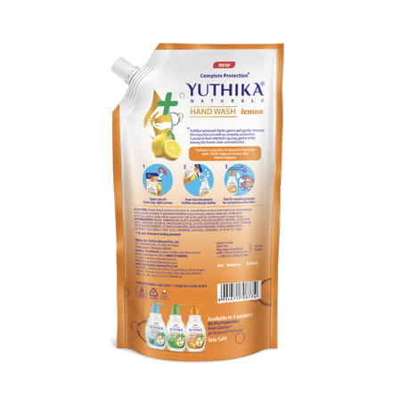 Yuthika Liquid Hand Wash Refill Pack | Lemon | Complete Protection | Ph Balanced Formula | 675ml
