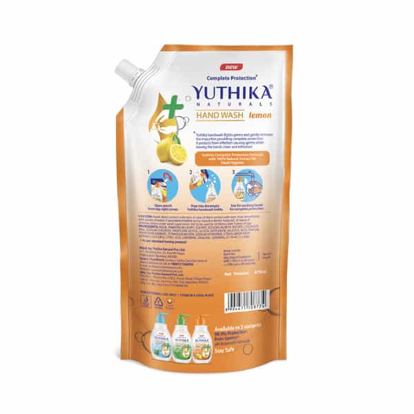 Yuthika Liquid Hand Wash Refill Pack | Lemon | Complete Protection | Ph Balanced Formula | 675Ml