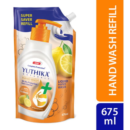 Yuthika Liquid Hand Wash Refill Pack | Lemon | Complete Protection | Ph Balanced Formula | 675ml