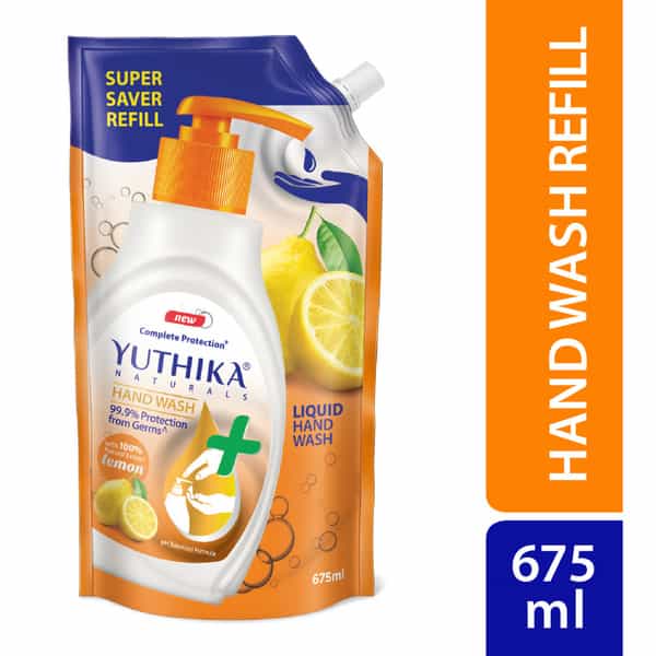 Yuthika Liquid Hand Wash Refill Pack | Lemon | Complete Protection | Ph Balanced Formula | 675Ml