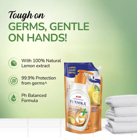 Yuthika Liquid Hand Wash Refill Pack | Lemon | Complete Protection | Ph Balanced Formula | 675ml