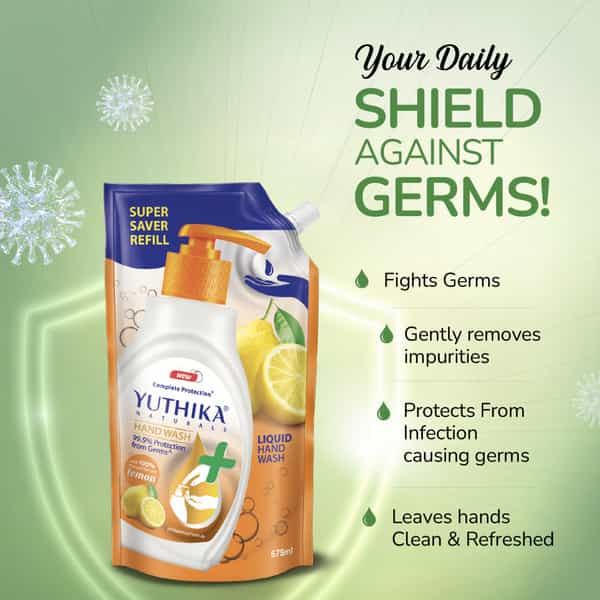 Yuthika Liquid Hand Wash Refill Pack | Lemon | Complete Protection | Ph Balanced Formula | 675Ml