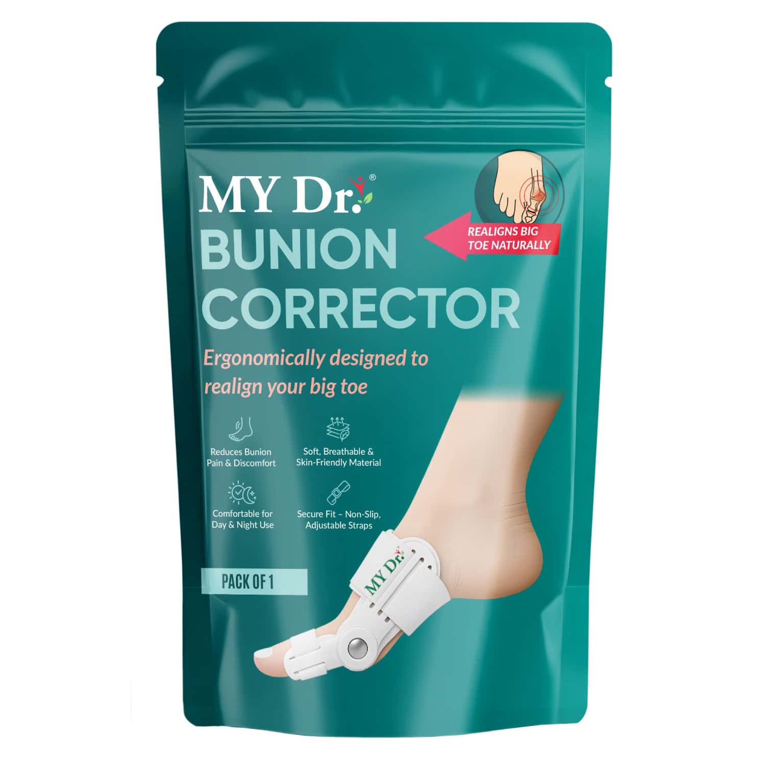 My Dr. Bunion Splint With - Toe Straightener Bunion Corrector For Men And Women. With Toe Pack Of 1