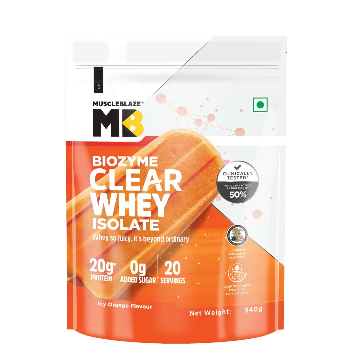 Muscleblaze Biozyme Clear Whey Protein Isolate | 20g Protein | (icy Orange Flavour | 20 Servings)