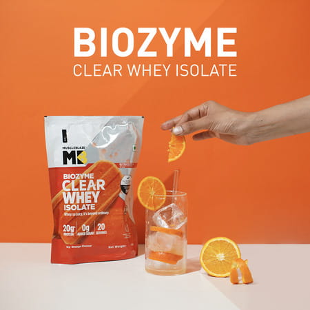 Muscleblaze Biozyme Clear Whey Protein Isolate | 20g Protein | (Icy Orange Flavour | 20 Servings)