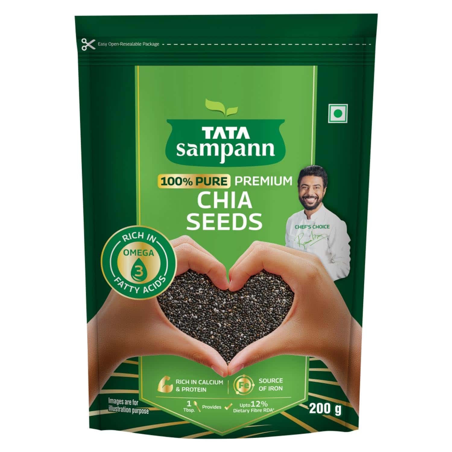 Tata Sampann 100% Pure Premium Chia Seeds| Rich In Calcium & Protein| 200g