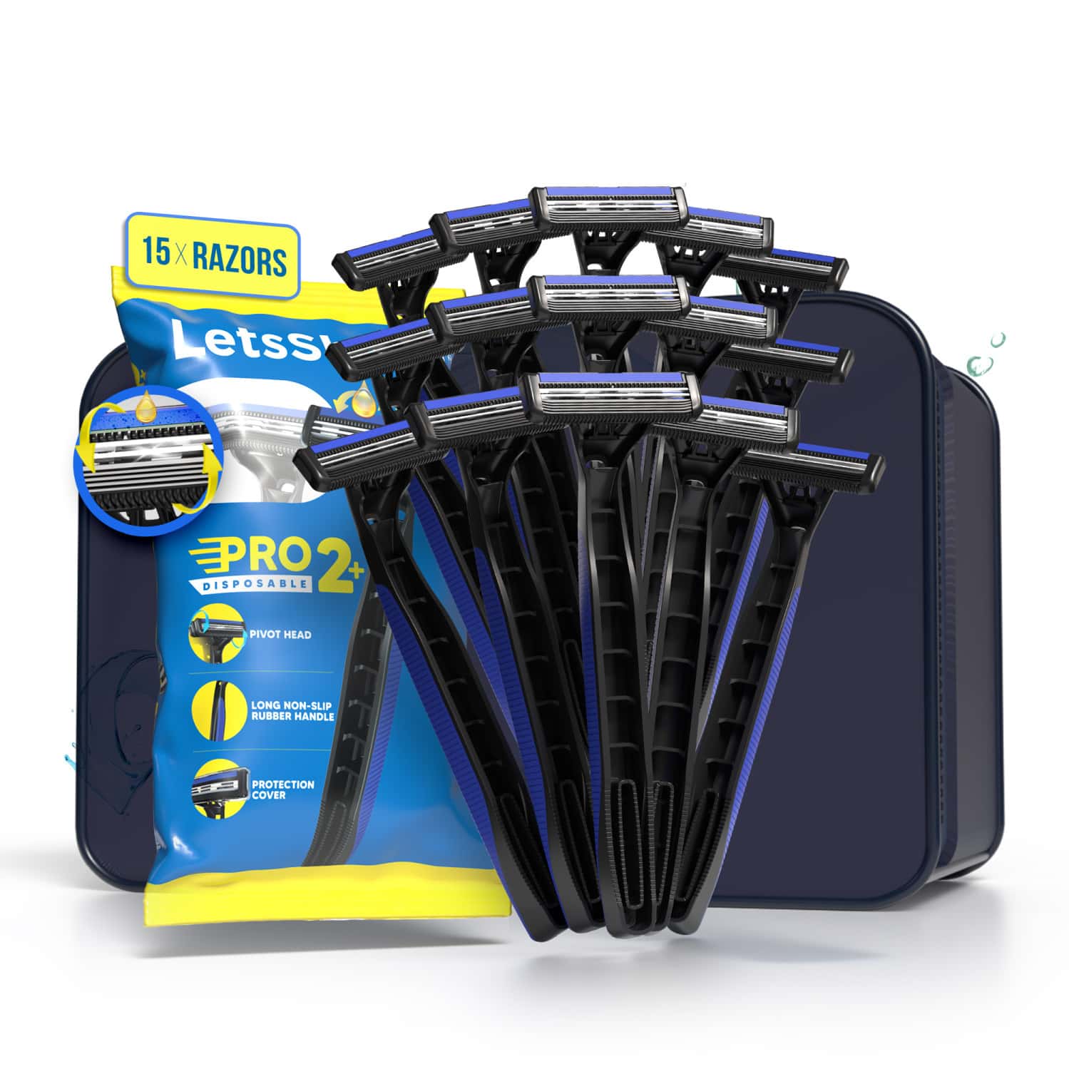 Letsshave Pro 2 Plus Disposable (pack Of 15 Razors) With Free Travel Bag