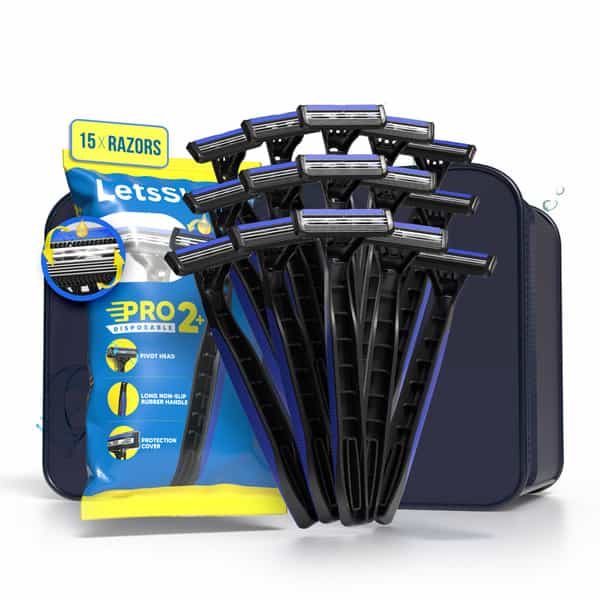 Letsshave Pro 2 Plus Disposable (Pack Of 15 Razors) With Free Travel Bag