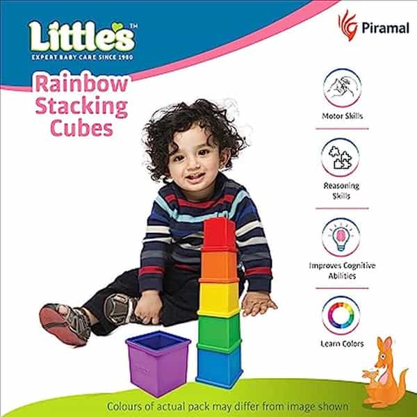 Little's Rainbow Stacking Cubes I Activity Toy For Babies I Multicolor (7 Pieces)