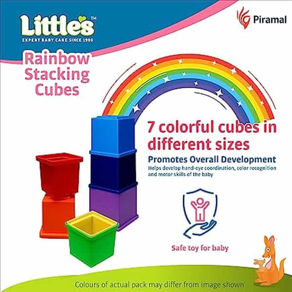 Little's Rainbow Stacking Cubes I Activity Toy For Babies I Multicolor (7 Pieces)