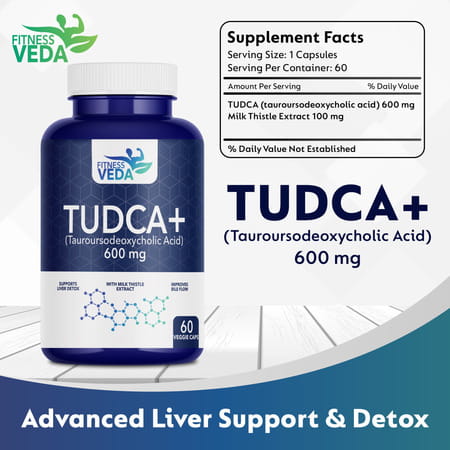 Fitnessveda Tudca 600 Mg - Liver Supplement With Milk Thistle For Improve Bile Flow - 60 Capsules