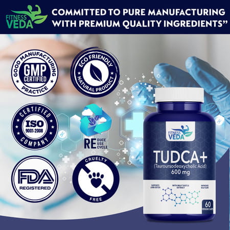 Fitnessveda Tudca 600 Mg - Liver Supplement With Milk Thistle For Improve Bile Flow - 60 Capsules