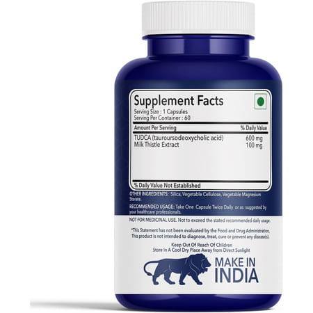 Fitnessveda Tudca 600 Mg - Liver Supplement With Milk Thistle For Improve Bile Flow - 60 Capsules