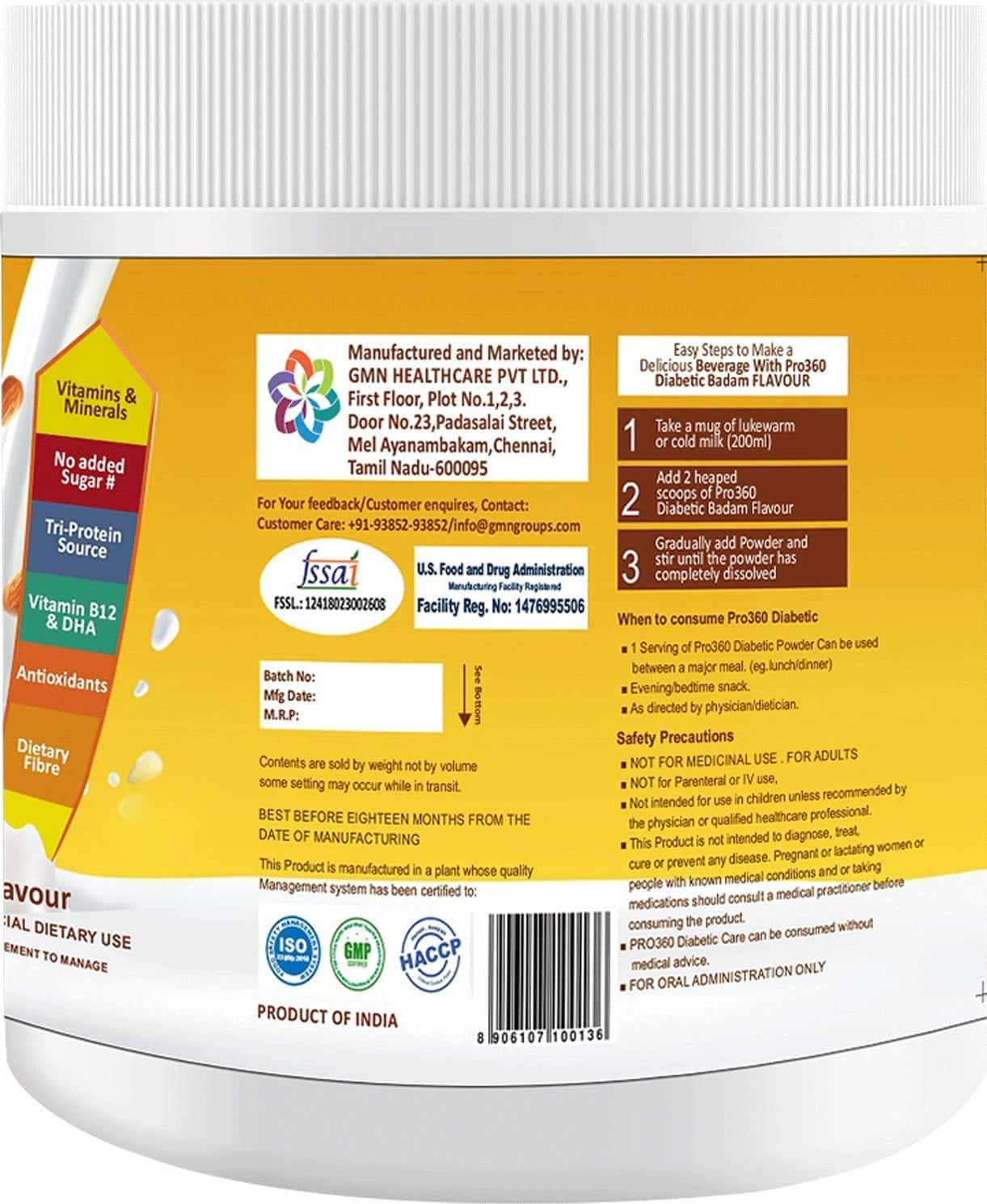 Buy PRO360 BADAM DIABETES CARE POWDER JAR OF 250 G Online & Get Upto 60