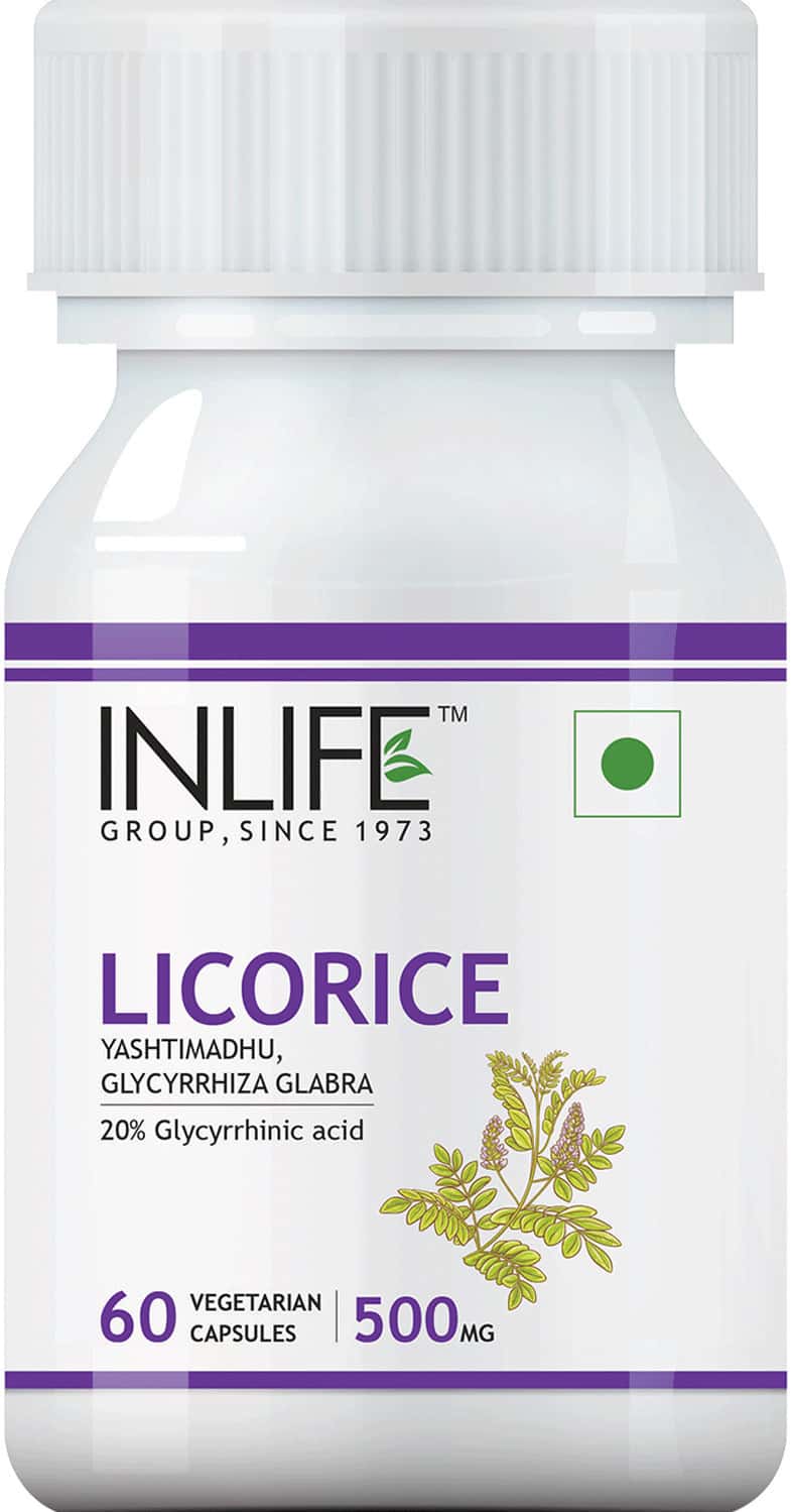 Inlife Licorice Root Extract Standardized To 20% Glycyrrhizinic Acid 500 Mg -60 Vegetarian Capsules