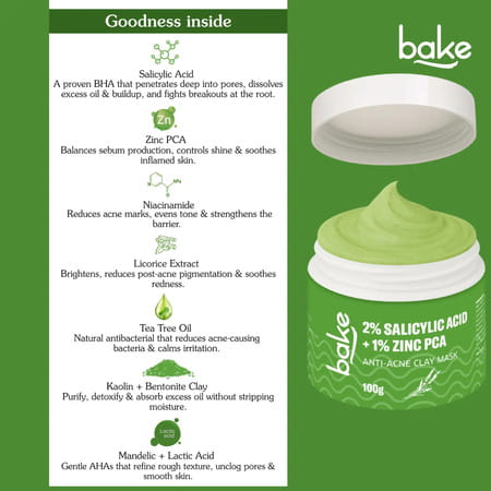 Bake 2% Salicylic Acid Clay Mask With Niacinamide For Acne - 100G